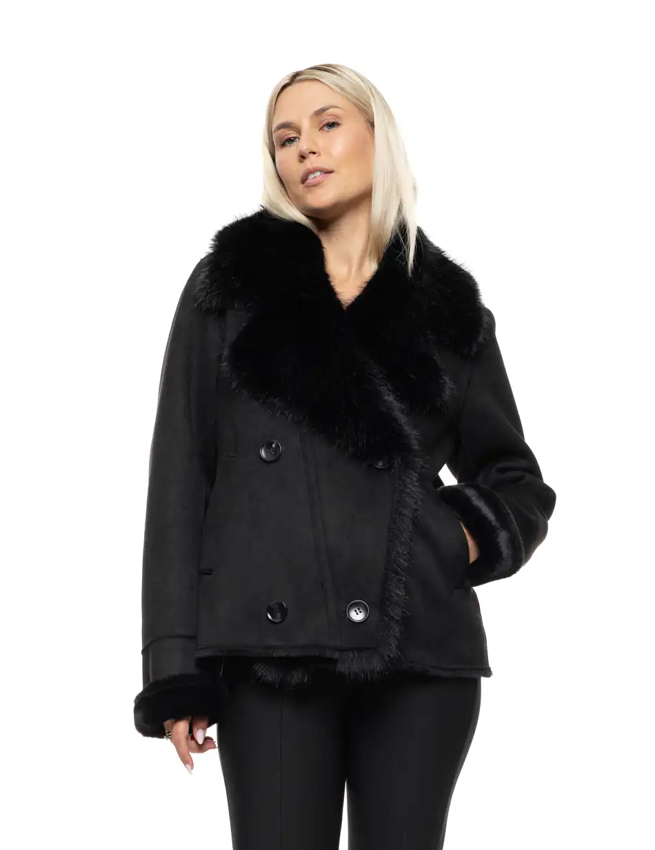 Splendid Γυναικείο κοντό πανωφόρι καστόρ και συνθετική γούνα 54-101-070 BLACK