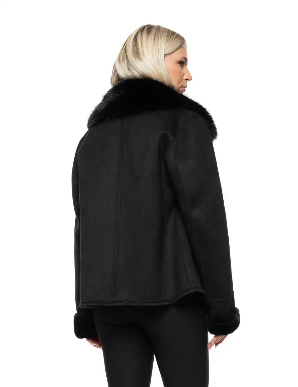 Splendid Γυναικείο κοντό πανωφόρι καστόρ και συνθετική γούνα 54-101-070 BLACK