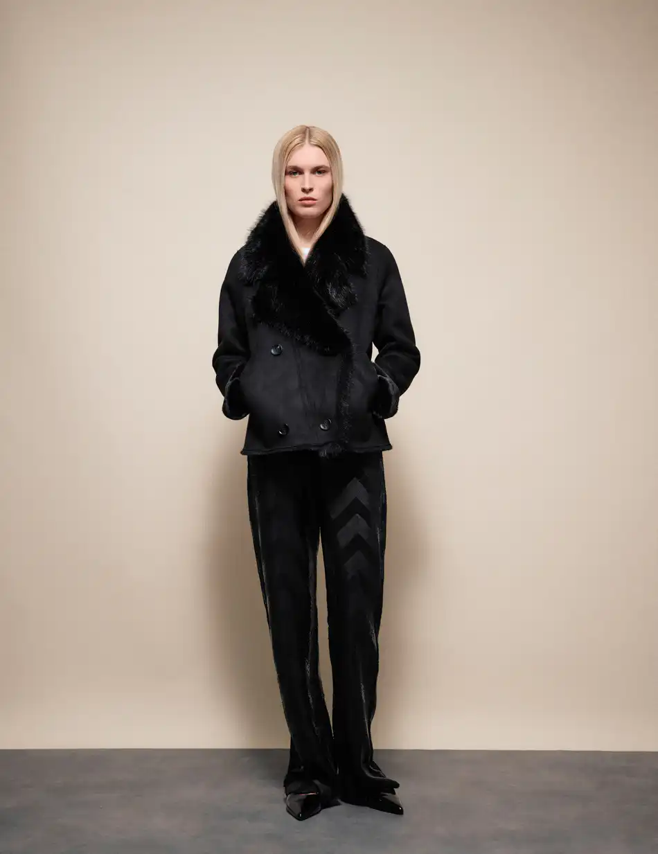 Splendid Γυναικείο κοντό πανωφόρι καστόρ και συνθετική γούνα 54-101-070 BLACK