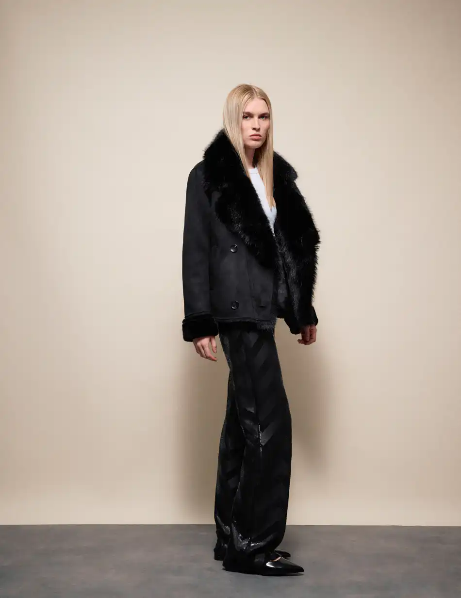 Splendid Γυναικείο κοντό πανωφόρι καστόρ και συνθετική γούνα 54-101-070 BLACK