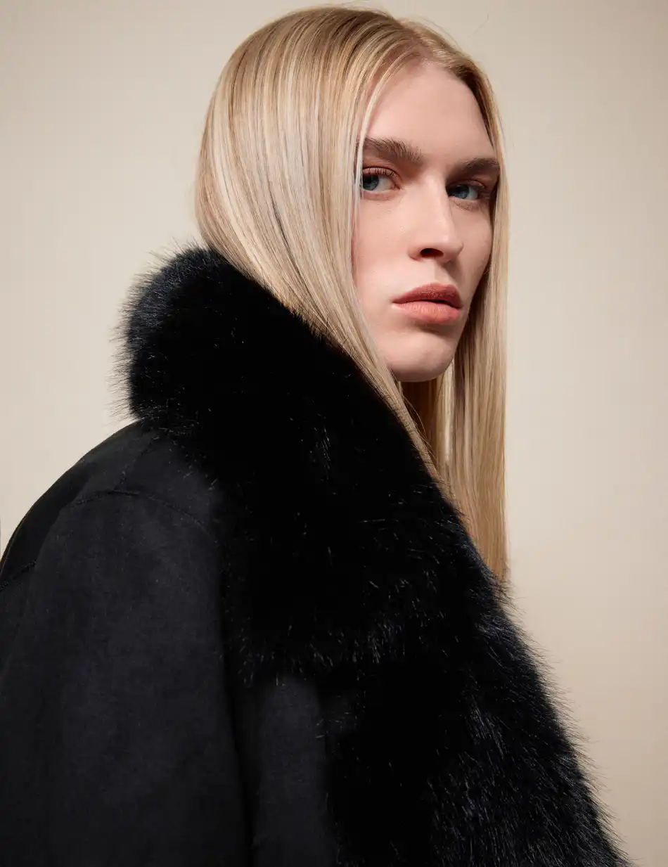 Splendid Γυναικείο κοντό πανωφόρι καστόρ και συνθετική γούνα 54-101-070 BLACK