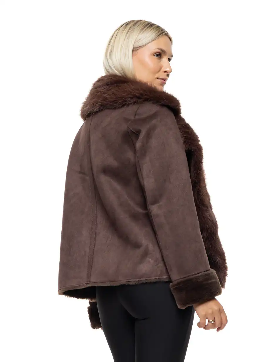 Splendid Γυναικείο κοντό πανωφόρι καστόρ και συνθετική γούνα 54-101-070 BROWN