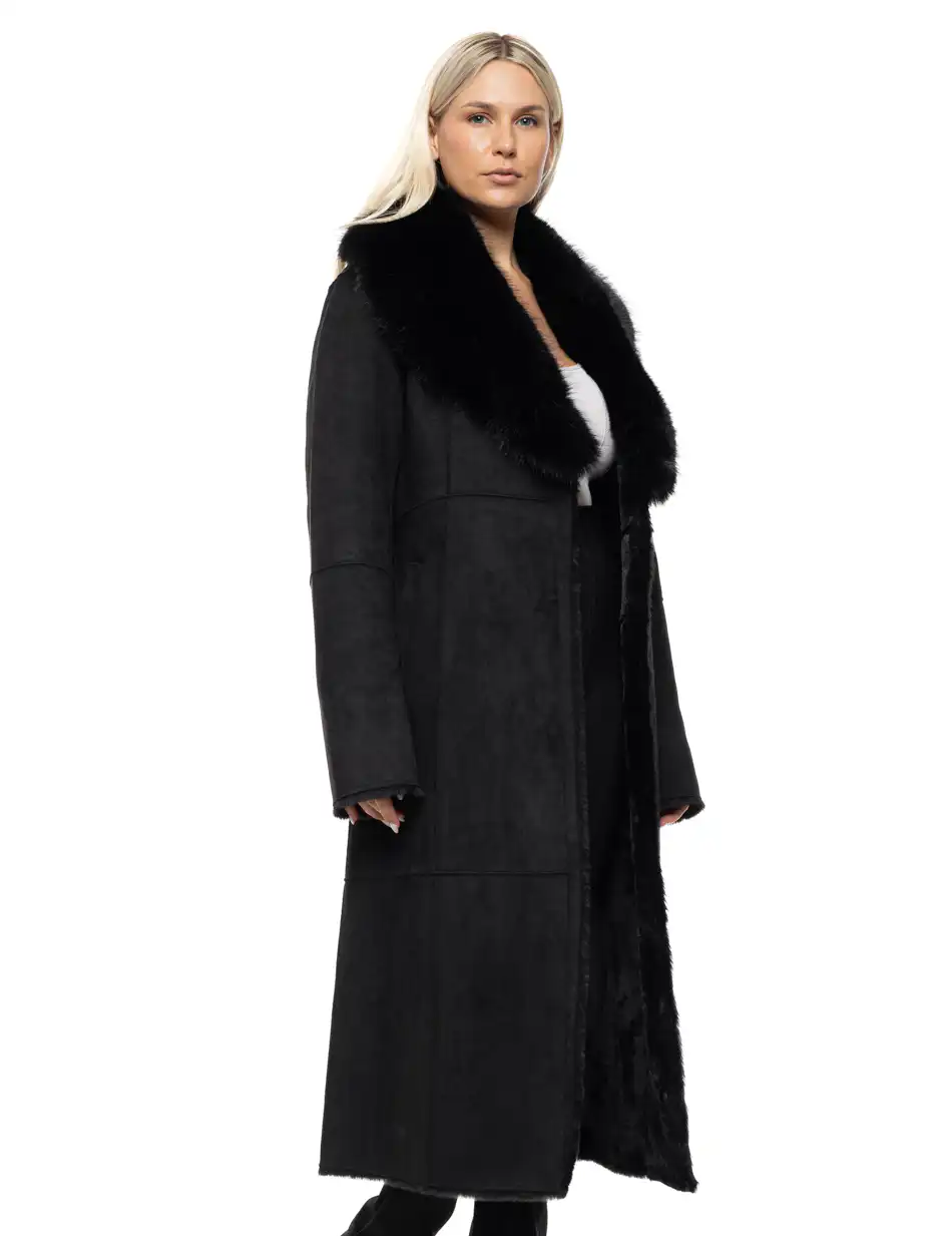 Biston Γυναικείο μακρύ παλτό καστόρ και συνθετική γούνα 54-101-071 BLACK