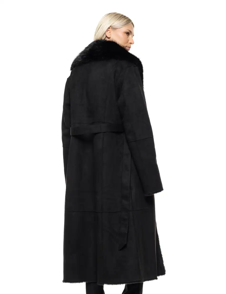 Biston Γυναικείο μακρύ παλτό καστόρ και συνθετική γούνα 54-101-071 BLACK