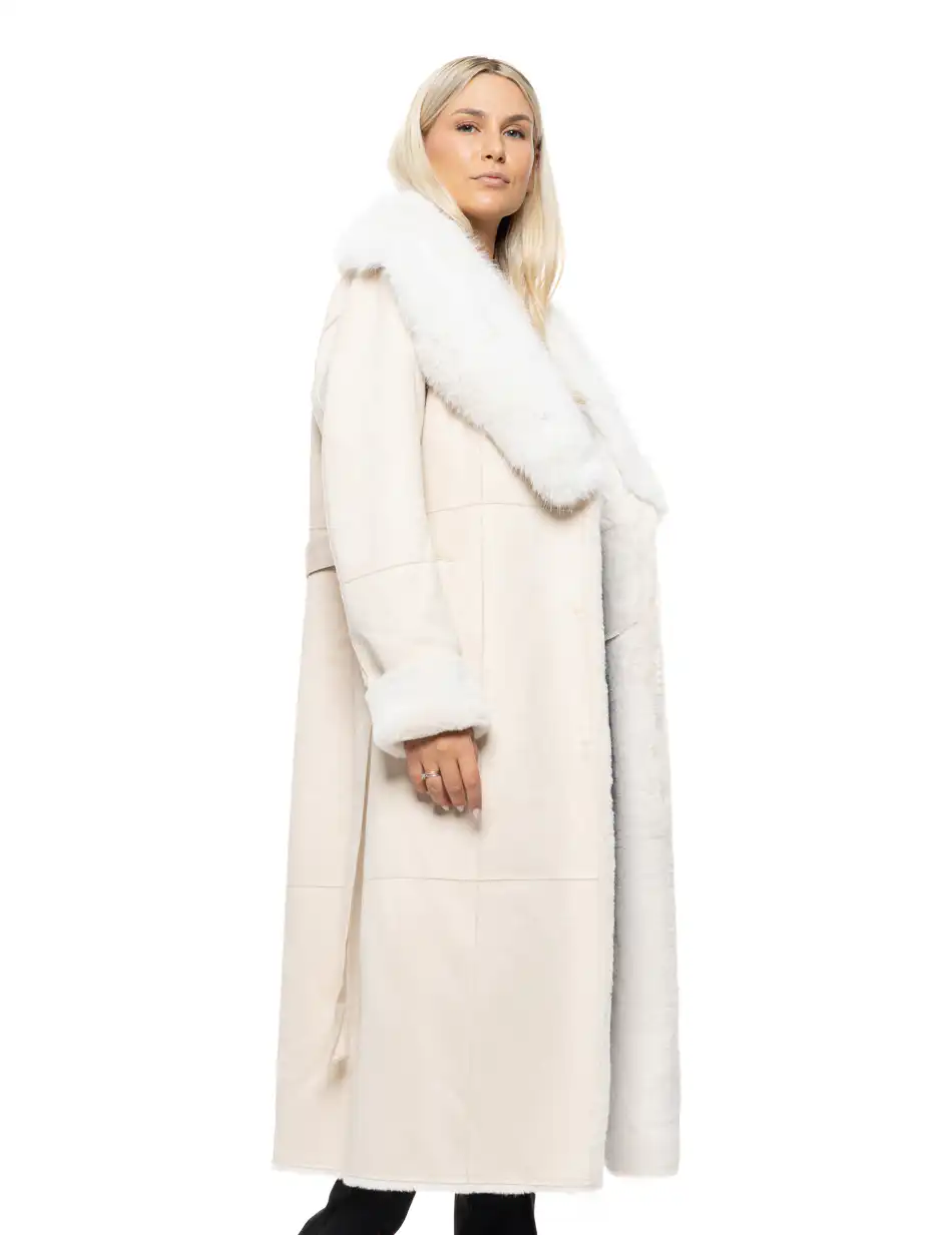Biston Γυναικείο μακρύ παλτό καστόρ και συνθετική γούνα 54-101-071 LT BEIGE