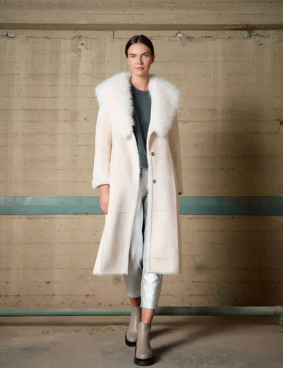 Biston Γυναικείο μακρύ παλτό καστόρ και συνθετική γούνα 54-101-071 LT BEIGE