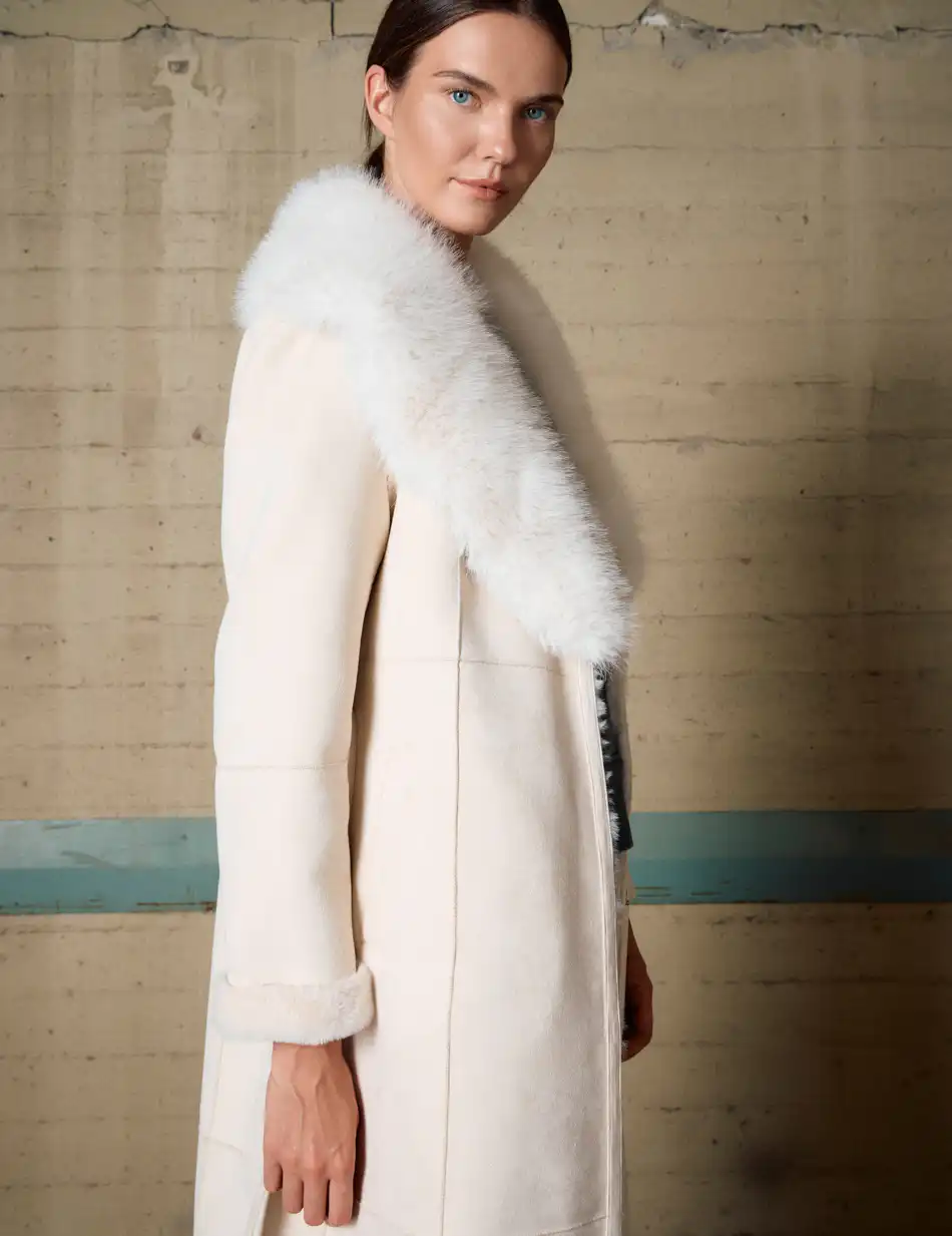 Biston Γυναικείο μακρύ παλτό καστόρ και συνθετική γούνα 54-101-071 LT BEIGE