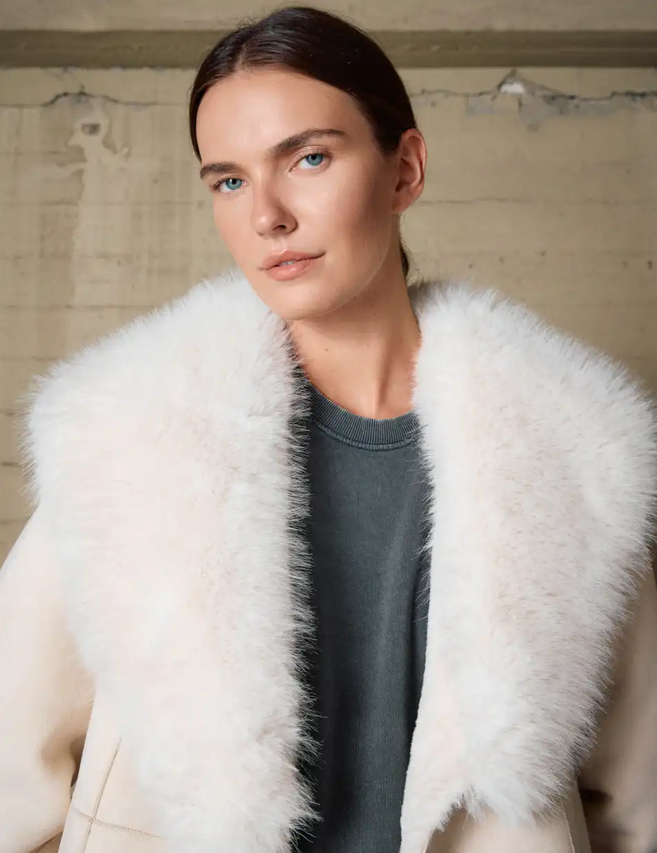 Biston Γυναικείο μακρύ παλτό καστόρ και συνθετική γούνα 54-101-071 LT BEIGE