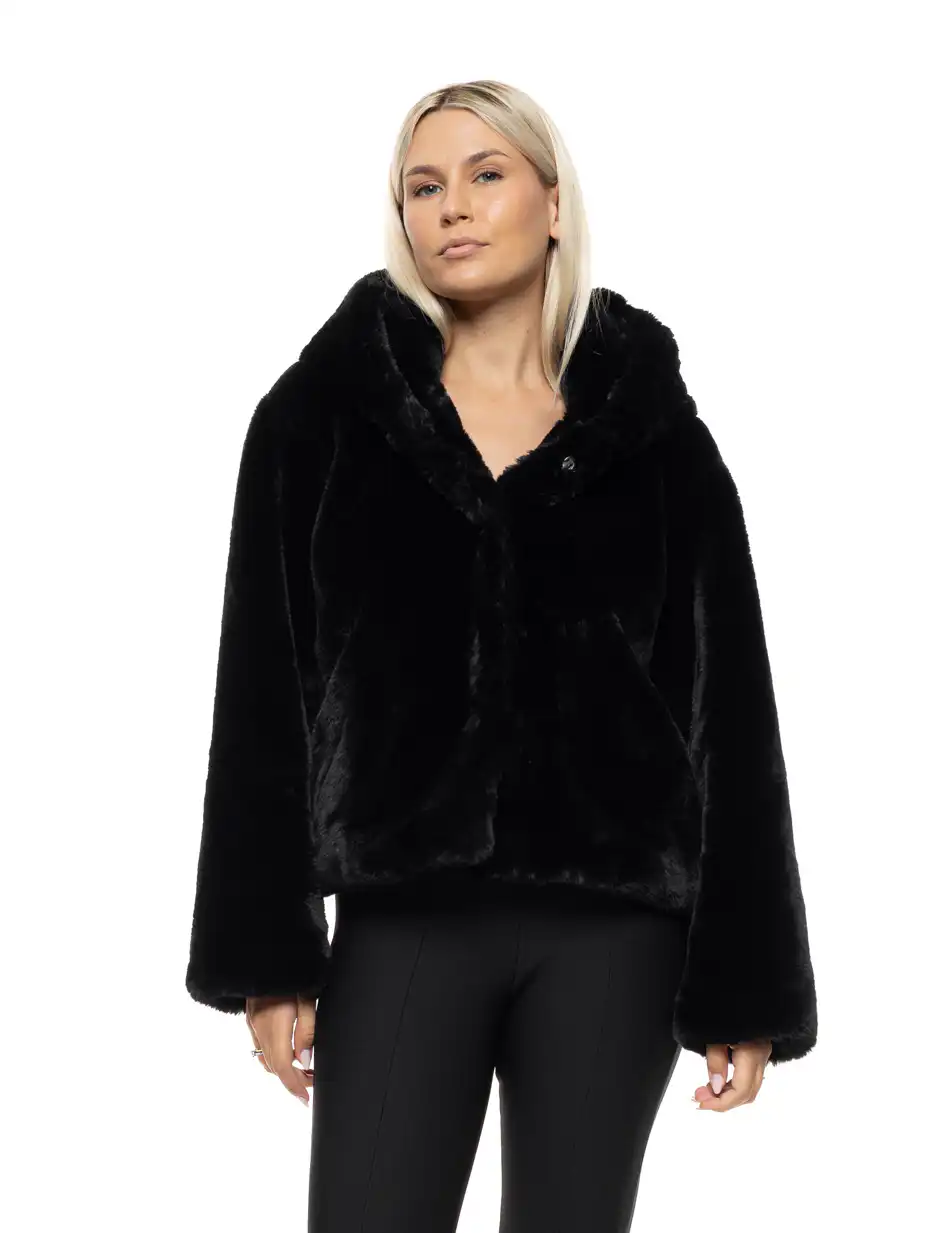 Biston Γυναικείο κοντό μπουφάν απο συνθετική γουνα 54-101-073 BLACK