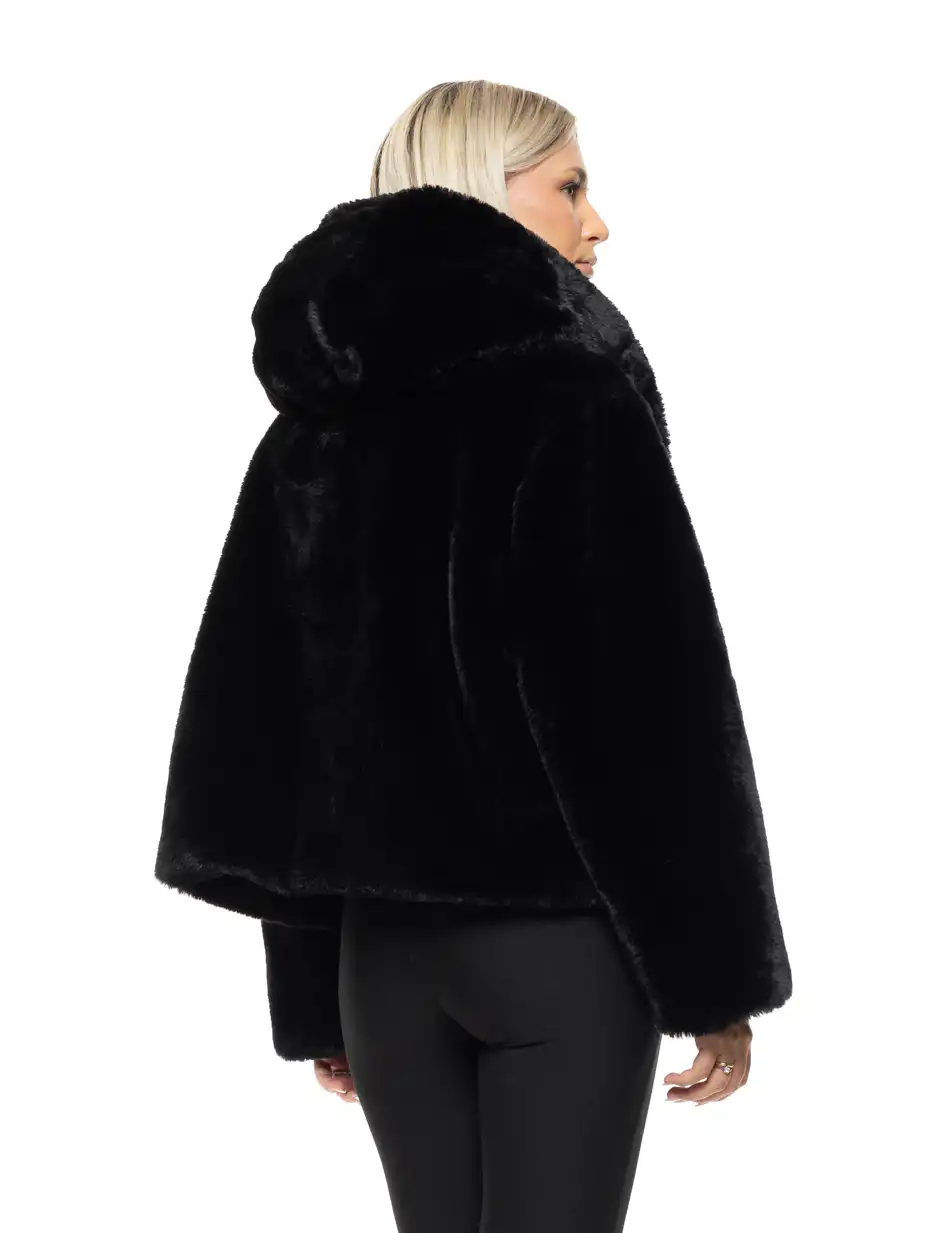 Biston Γυναικείο κοντό μπουφάν απο συνθετική γουνα 54-101-073 BLACK