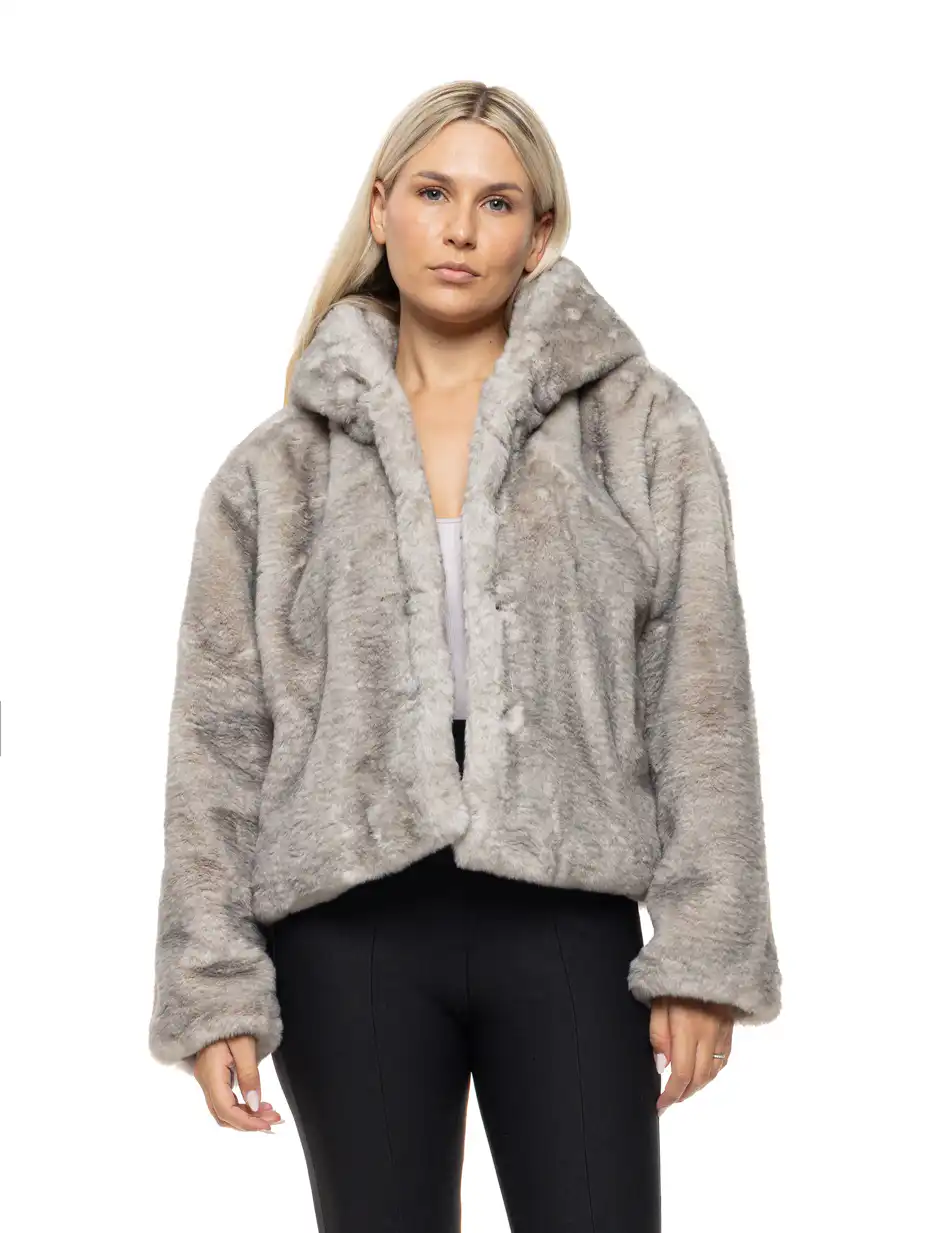 Biston Γυναικείο κοντό μπουφάν απο συνθετική γουνα 54-101-073 GREY