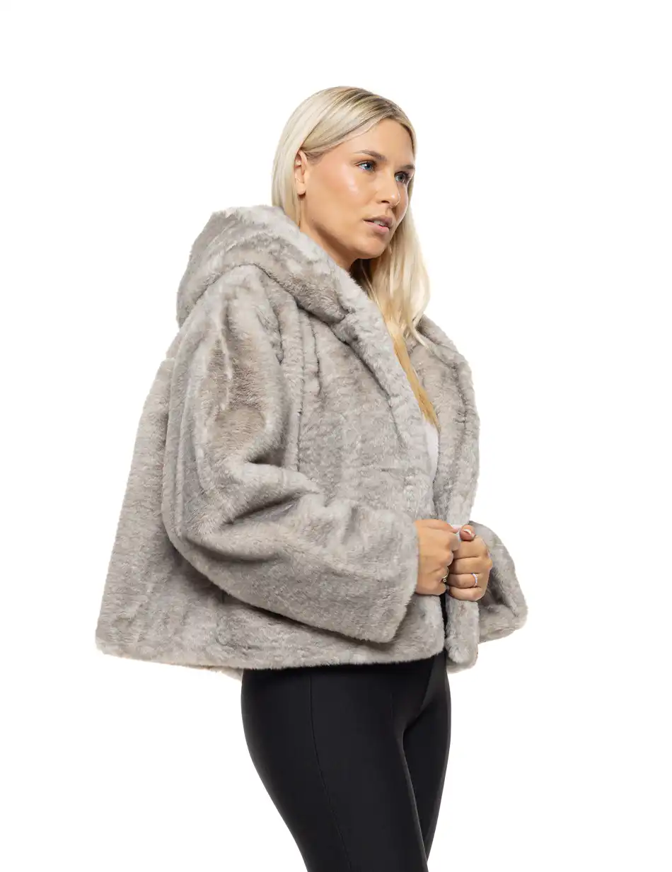 Biston Γυναικείο κοντό μπουφάν απο συνθετική γουνα 54-101-073 GREY