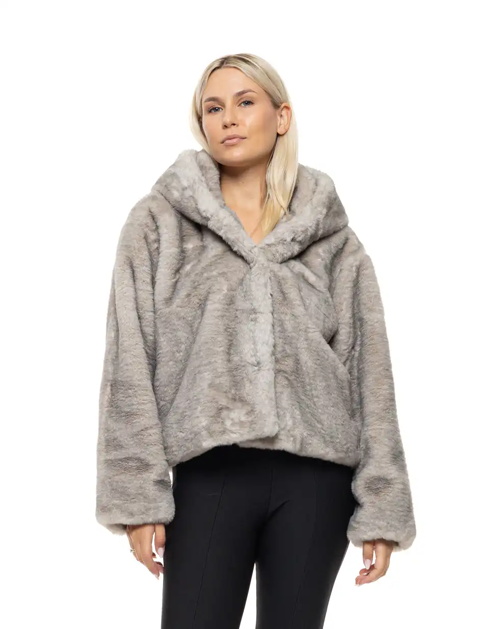 Biston Γυναικείο κοντό μπουφάν απο συνθετική γουνα 54-101-073 GREY
