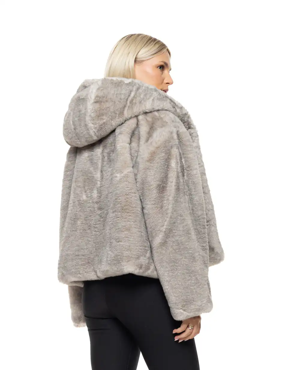 Biston Γυναικείο κοντό μπουφάν απο συνθετική γουνα 54-101-073 GREY