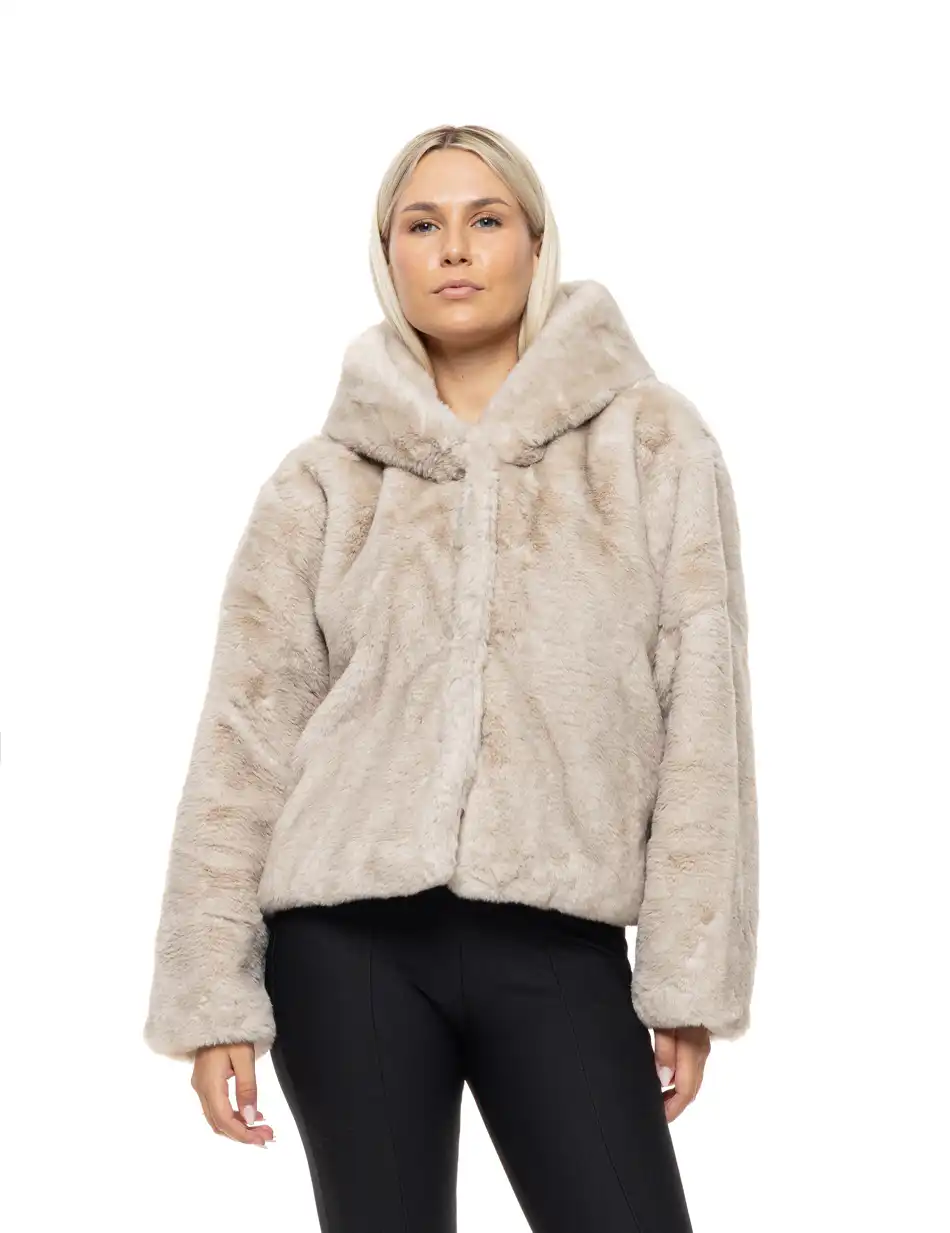 Biston Γυναικείο κοντό μπουφάν απο συνθετική γουνα 54-101-073 BEIGE