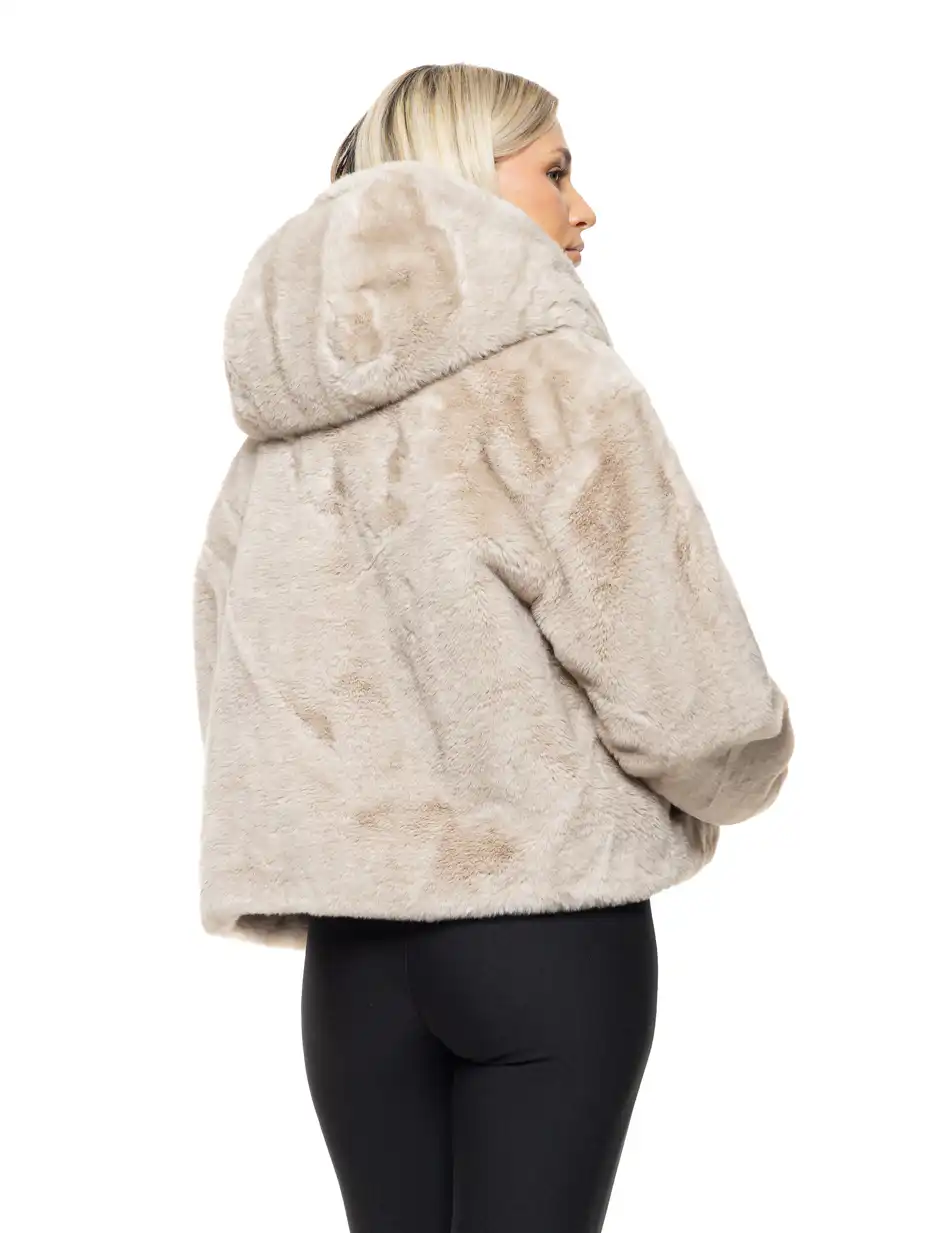 Biston Γυναικείο κοντό μπουφάν απο συνθετική γουνα 54-101-073 BEIGE