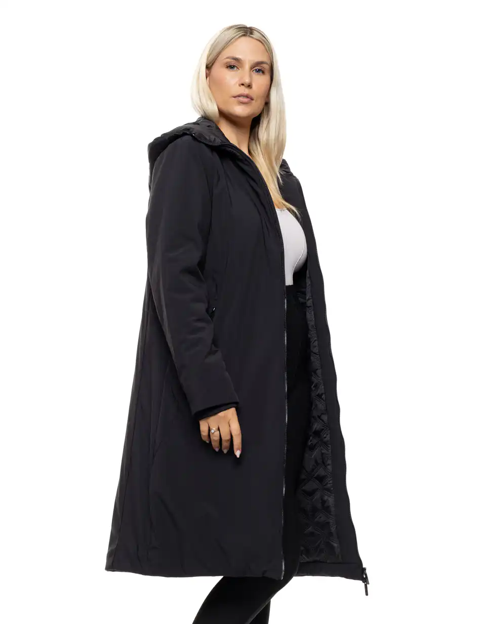 Splendid Γυναικείο μακρύ παλτό με κουκούλα 54-101-074 BLACK