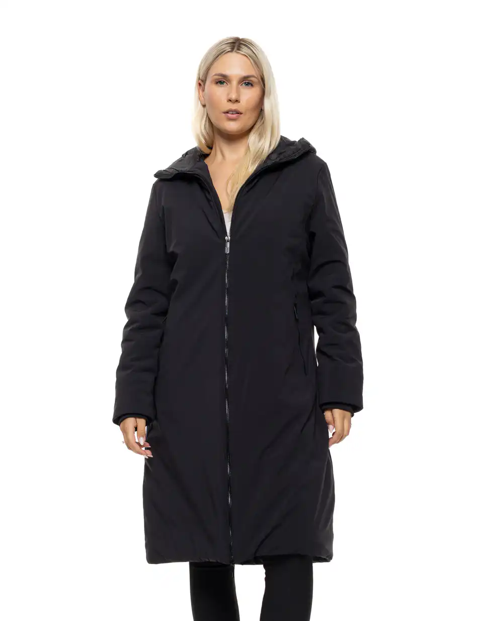 Splendid Γυναικείο μακρύ παλτό με κουκούλα 54-101-074 BLACK