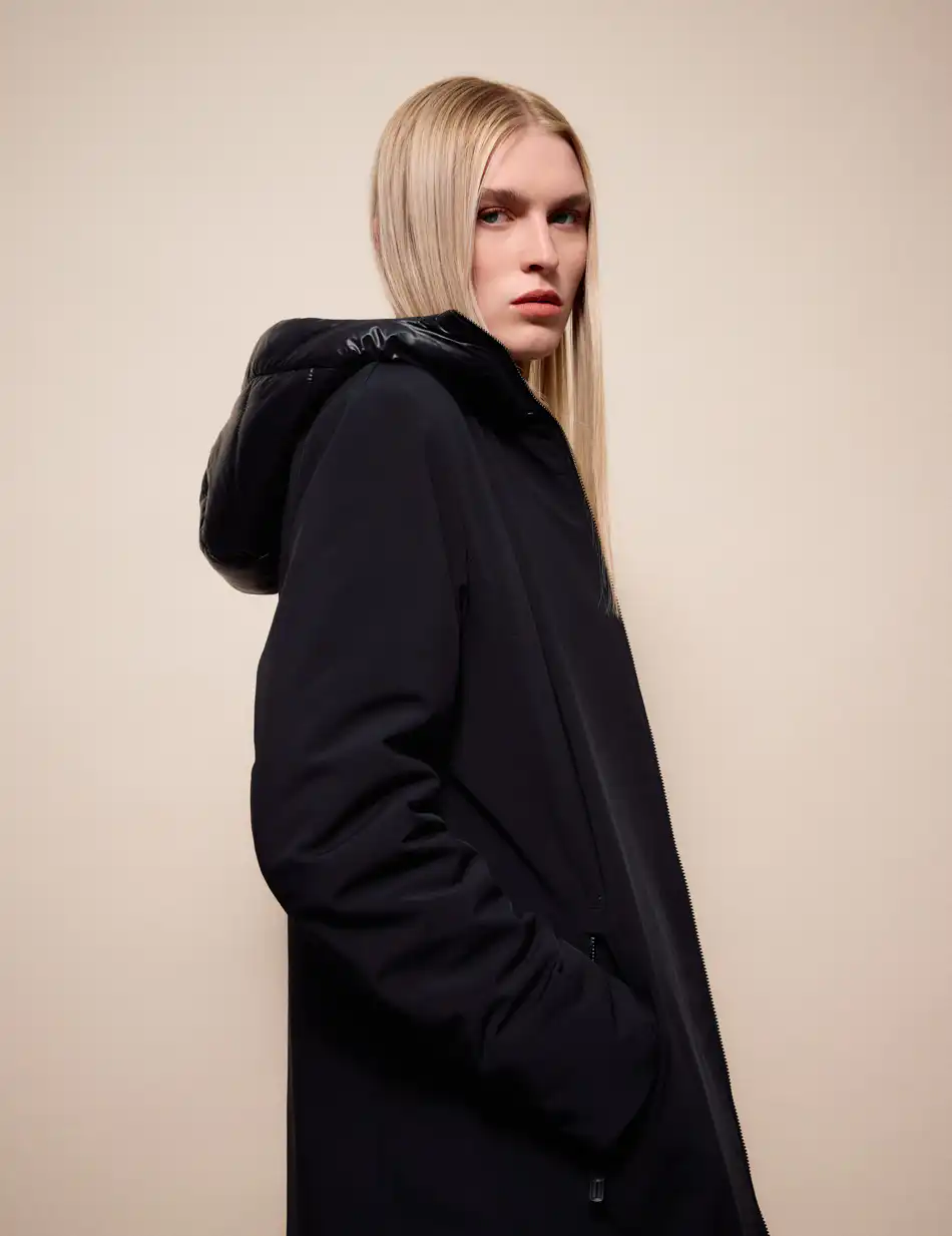 Splendid Γυναικείο μακρύ παλτό με κουκούλα 54-101-074 BLACK