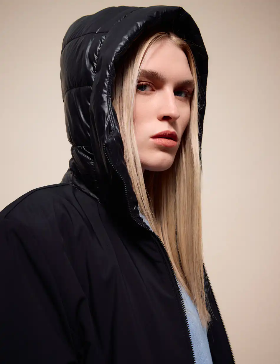 Splendid Γυναικείο μακρύ παλτό με κουκούλα 54-101-074 BLACK