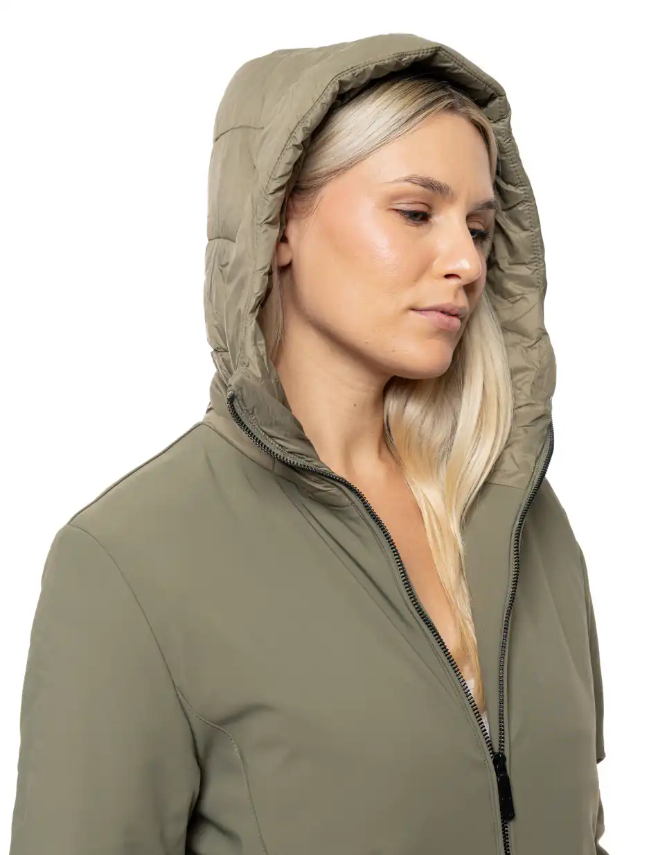 Splendid Γυναικείο μακρύ παλτό με κουκούλα 54-101-074 KHAKI