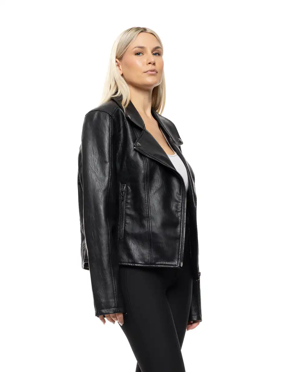 Biston Γυναικείο κοντό πανωφόρι από δερματίνη 54-101-080 BLACK