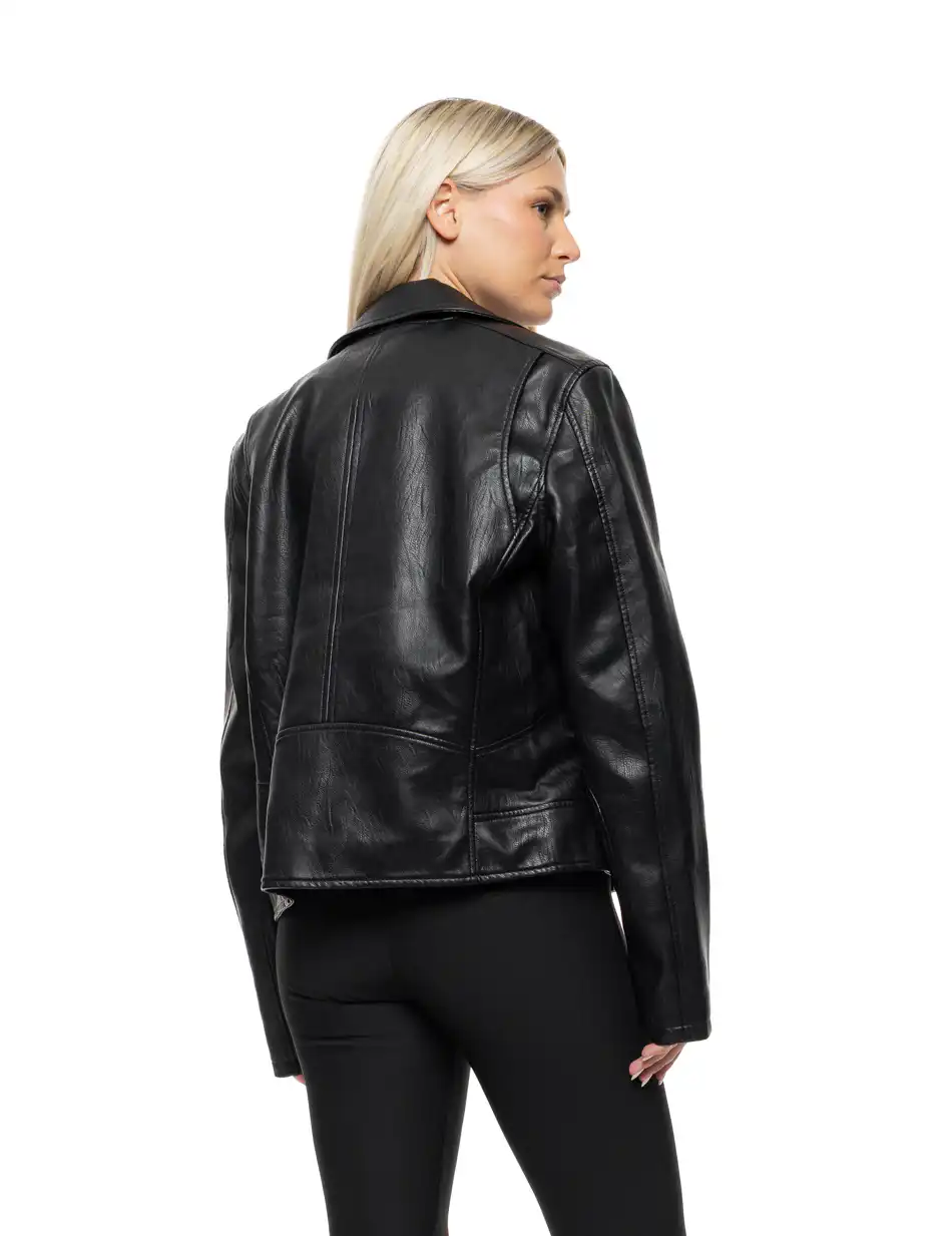 Biston Γυναικείο κοντό πανωφόρι από δερματίνη 54-101-080 BLACK