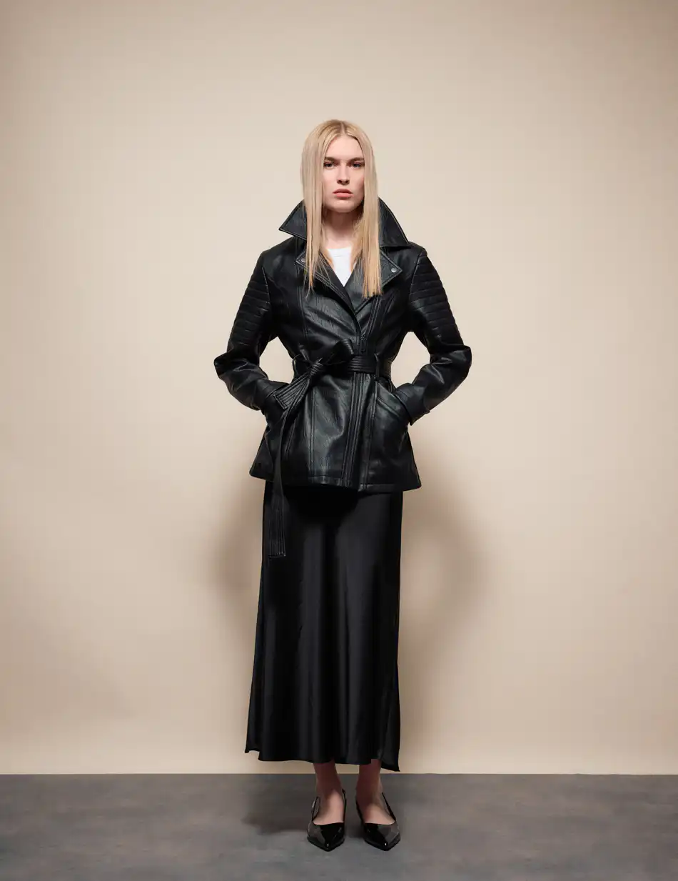 Splendid Γυναικείο demi πανωφόρι από δερματίνη 54-101-084 BLACK