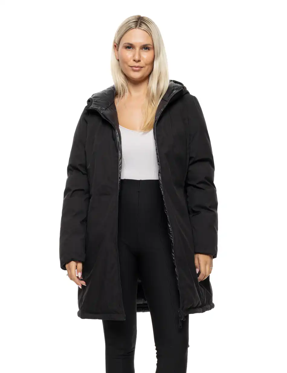 Splendid Γυναικείο μακρύ πανωφόρι 2 όψεων με κουκούλα 54-101-087 BLACK