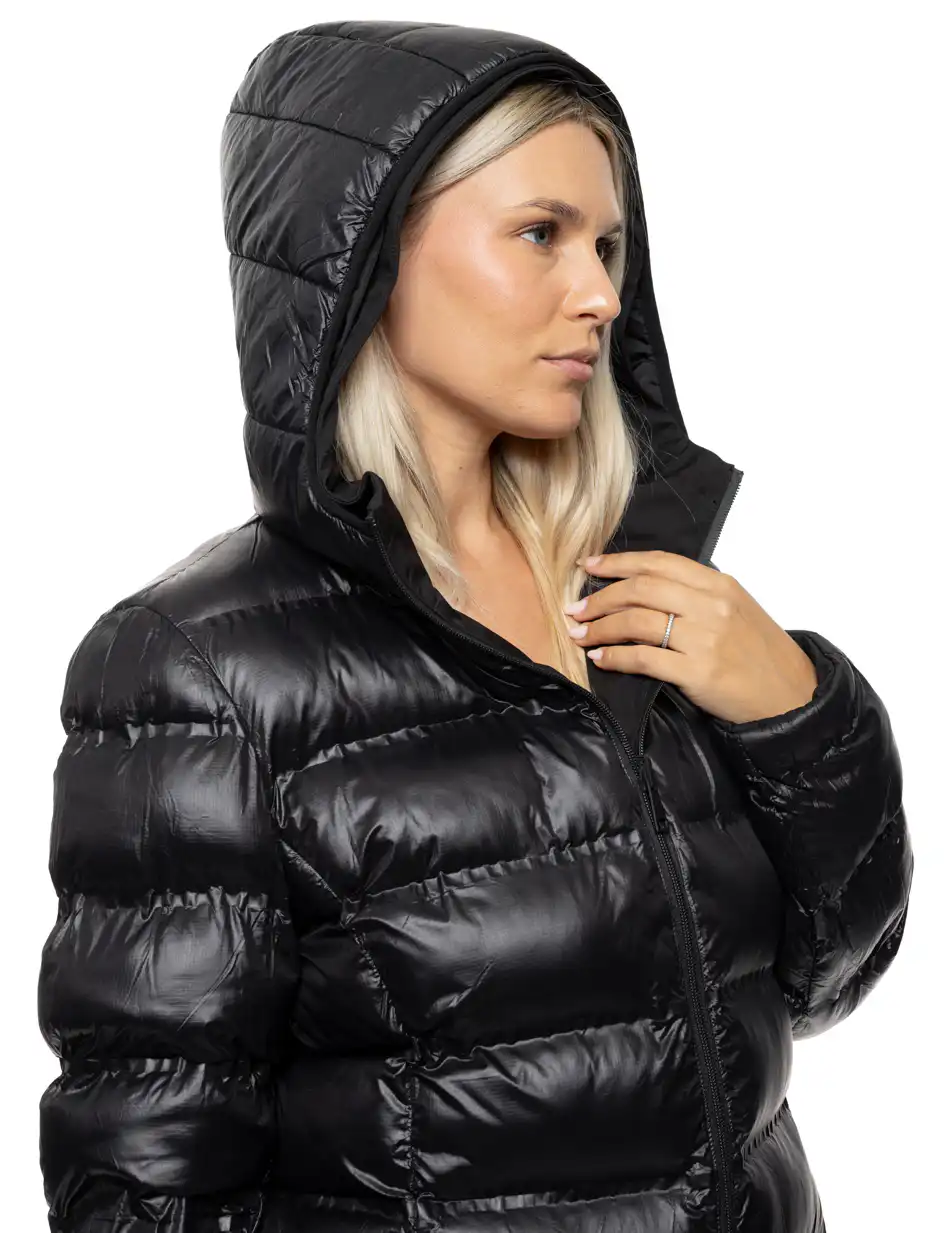 Splendid Γυναικείο μακρύ πανωφόρι 2 όψεων με κουκούλα 54-101-087 BLACK