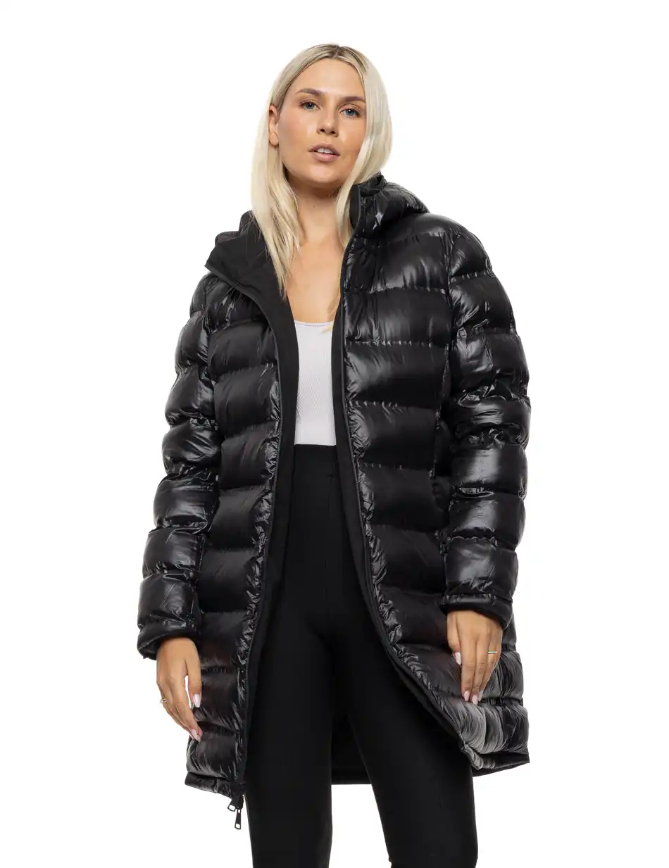 Splendid Γυναικείο μακρύ πανωφόρι 2 όψεων με κουκούλα 54-101-087 BLACK