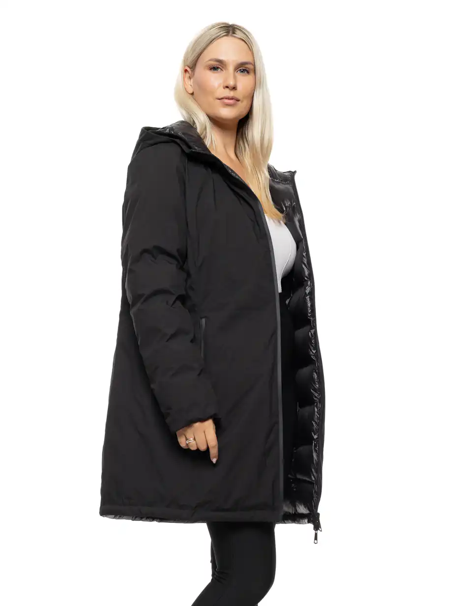 Splendid Γυναικείο μακρύ πανωφόρι 2 όψεων με κουκούλα 54-101-087 BLACK