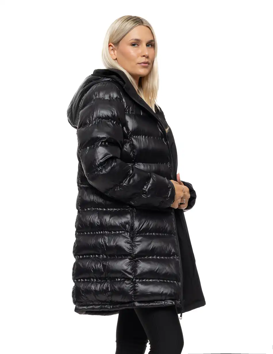 Splendid Γυναικείο μακρύ πανωφόρι 2 όψεων με κουκούλα 54-101-087 BLACK