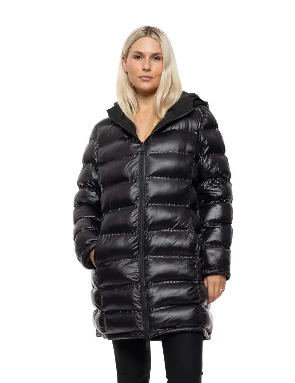 Splendid Γυναικείο μακρύ πανωφόρι 2 όψεων με κουκούλα 54-101-087 BLACK