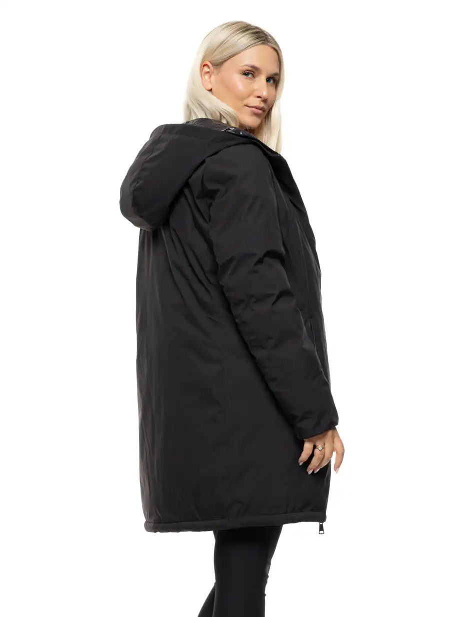 Splendid Γυναικείο μακρύ πανωφόρι 2 όψεων με κουκούλα 54-101-087 BLACK