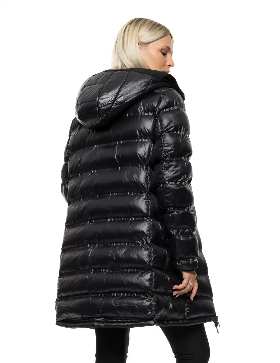 Splendid Γυναικείο μακρύ πανωφόρι 2 όψεων με κουκούλα 54-101-087 BLACK