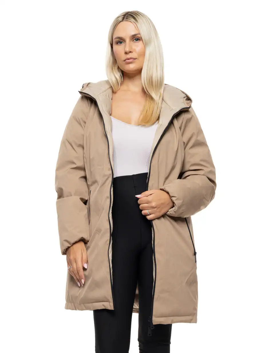 Splendid Γυναικείο μακρύ πανωφόρι 2 όψεων με κουκούλα 54-101-087 BEIGE
