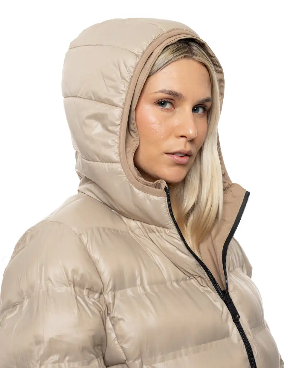 Splendid Γυναικείο μακρύ πανωφόρι 2 όψεων με κουκούλα 54-101-087 BEIGE