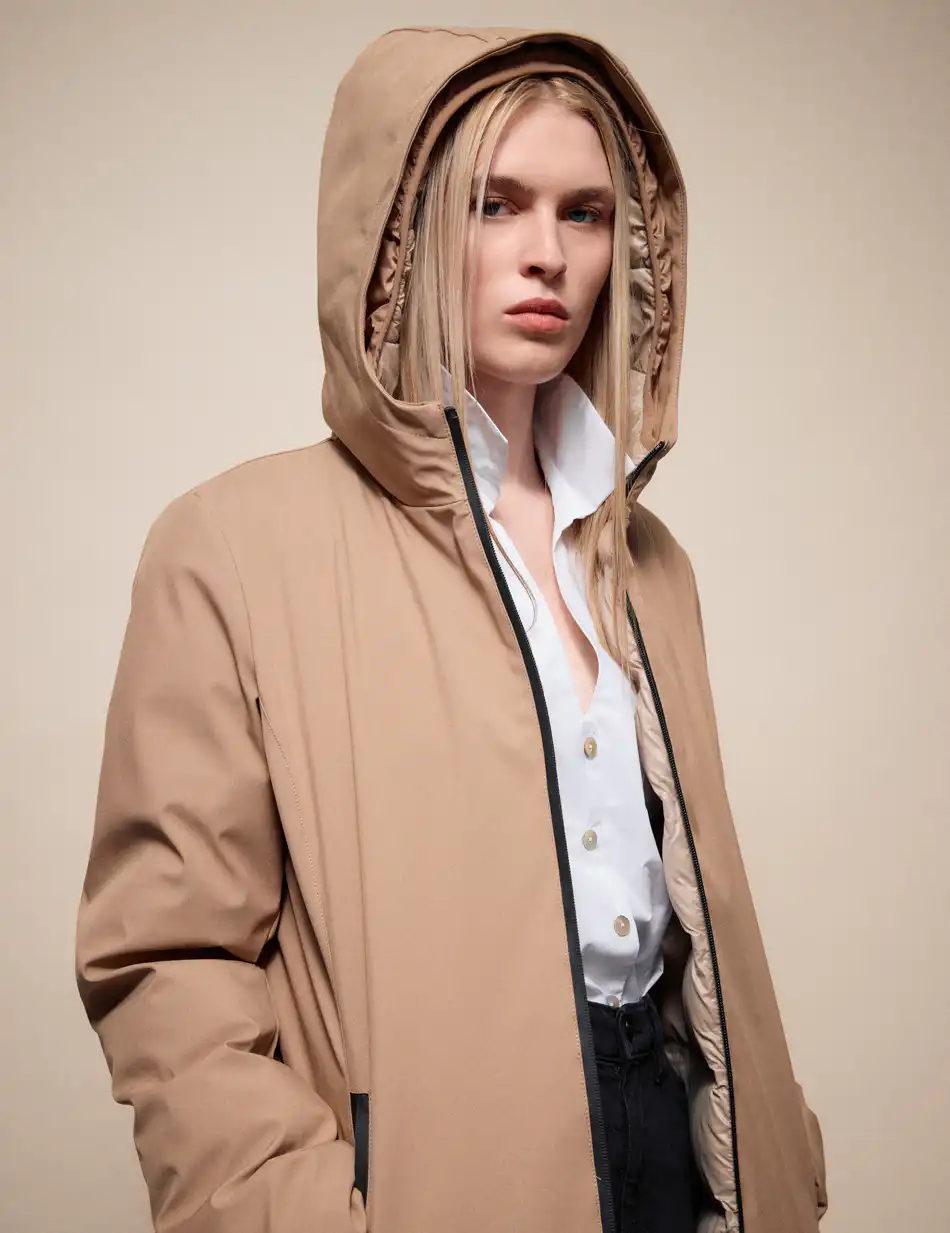 Splendid Γυναικείο μακρύ πανωφόρι 2 όψεων με κουκούλα 54-101-087 BEIGE