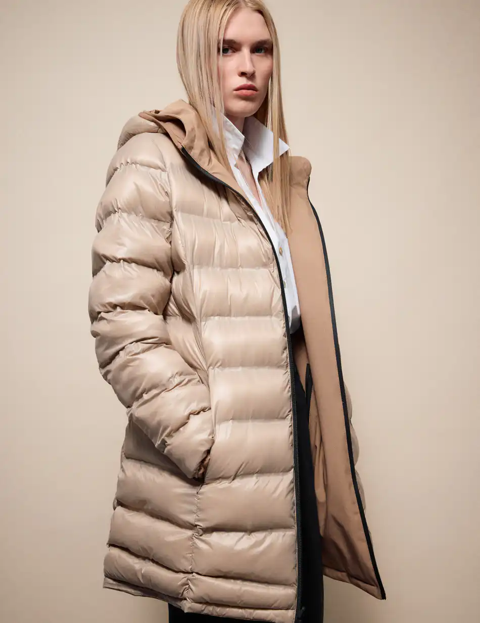 Splendid Γυναικείο μακρύ πανωφόρι 2 όψεων με κουκούλα 54-101-087 BEIGE