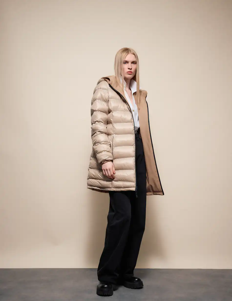 Splendid Γυναικείο μακρύ πανωφόρι 2 όψεων με κουκούλα 54-101-087 BEIGE