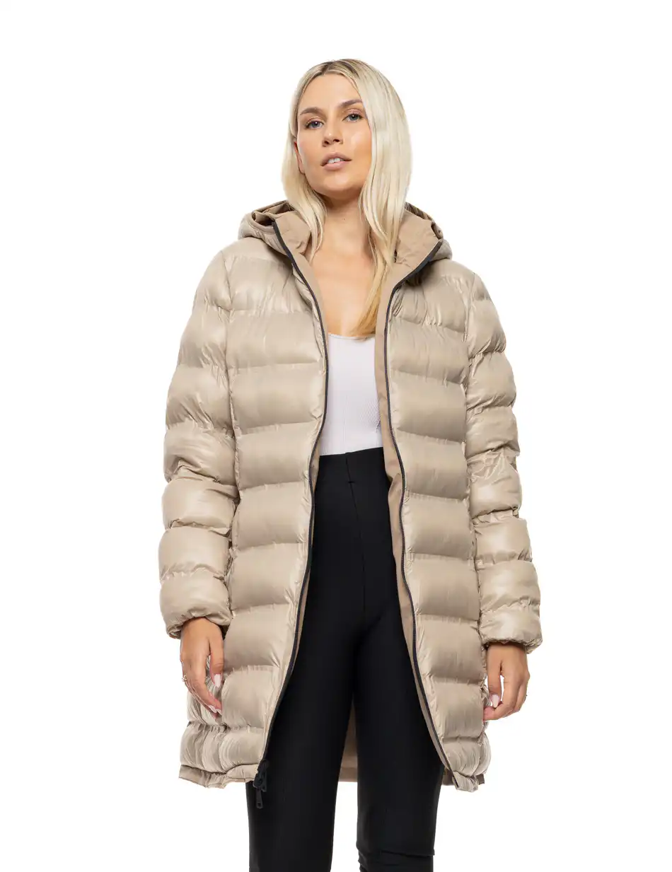 Splendid Γυναικείο μακρύ πανωφόρι 2 όψεων με κουκούλα 54-101-087 BEIGE