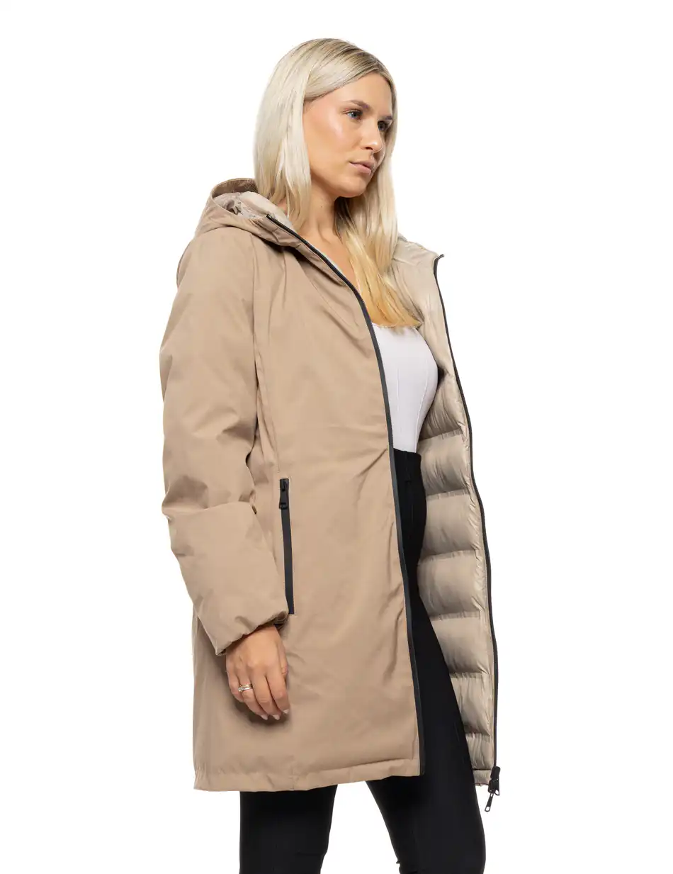Splendid Γυναικείο μακρύ πανωφόρι 2 όψεων με κουκούλα 54-101-087 BEIGE