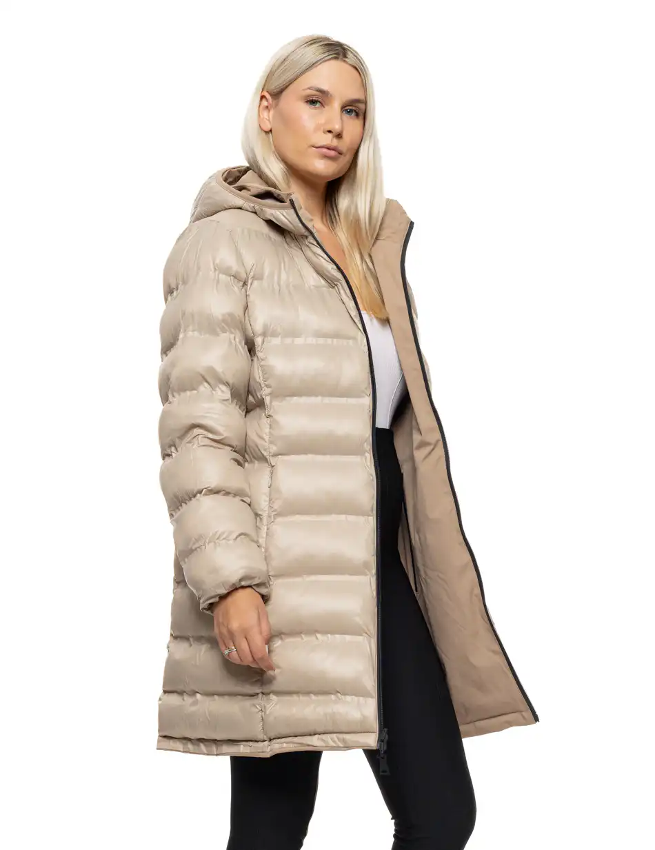Splendid Γυναικείο μακρύ πανωφόρι 2 όψεων με κουκούλα 54-101-087 BEIGE