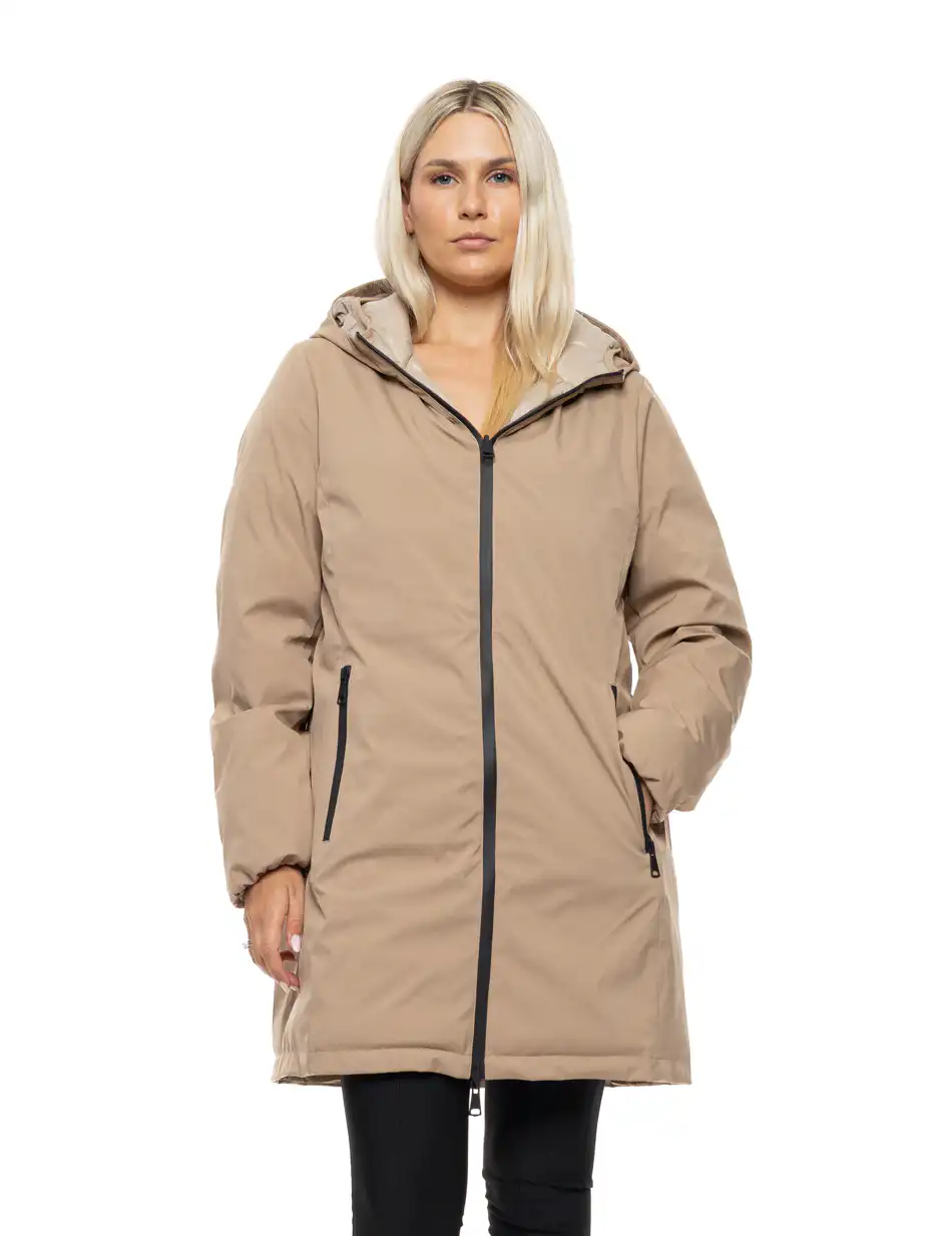 Splendid Γυναικείο μακρύ πανωφόρι 2 όψεων με κουκούλα 54-101-087 BEIGE