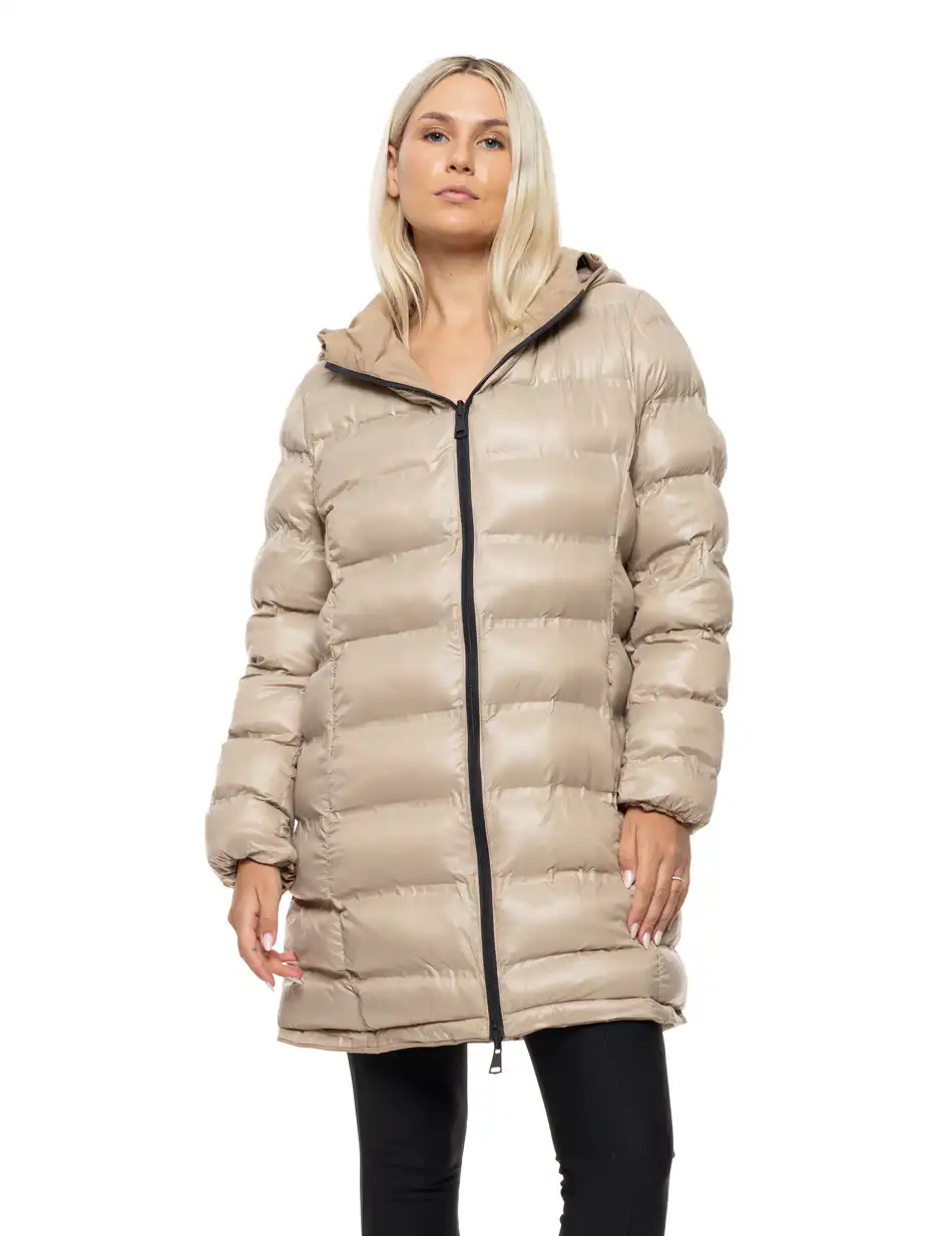 Splendid Γυναικείο μακρύ πανωφόρι 2 όψεων με κουκούλα 54-101-087 BEIGE