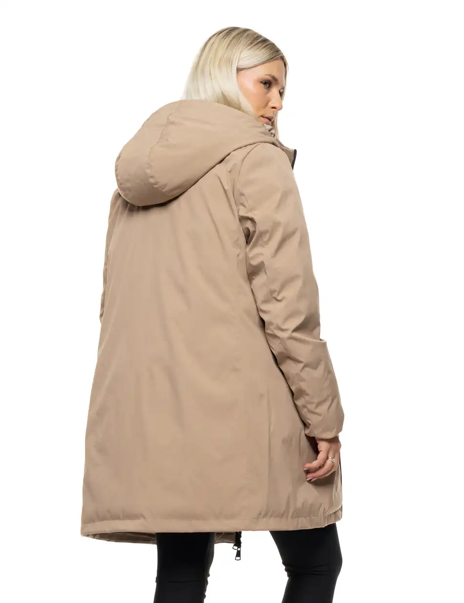 Splendid Γυναικείο μακρύ πανωφόρι 2 όψεων με κουκούλα 54-101-087 BEIGE