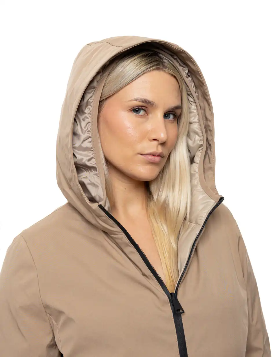 Splendid Γυναικείο μακρύ πανωφόρι 2 όψεων με κουκούλα 54-101-087 BEIGE