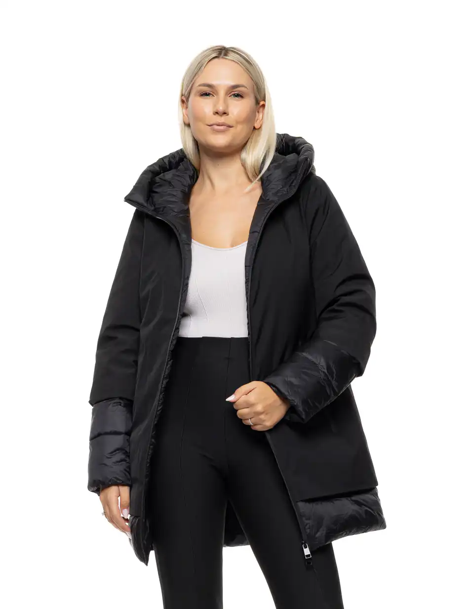 Biston Γυναικείο μακρύ παλτό με κουκούλα 54-101-088 BLACK