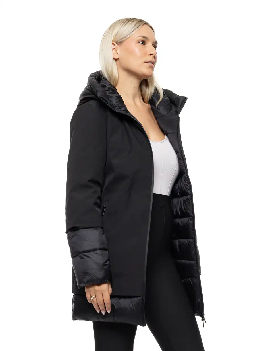 Biston Γυναικείο μακρύ παλτό με κουκούλα 54-101-088 BLACK